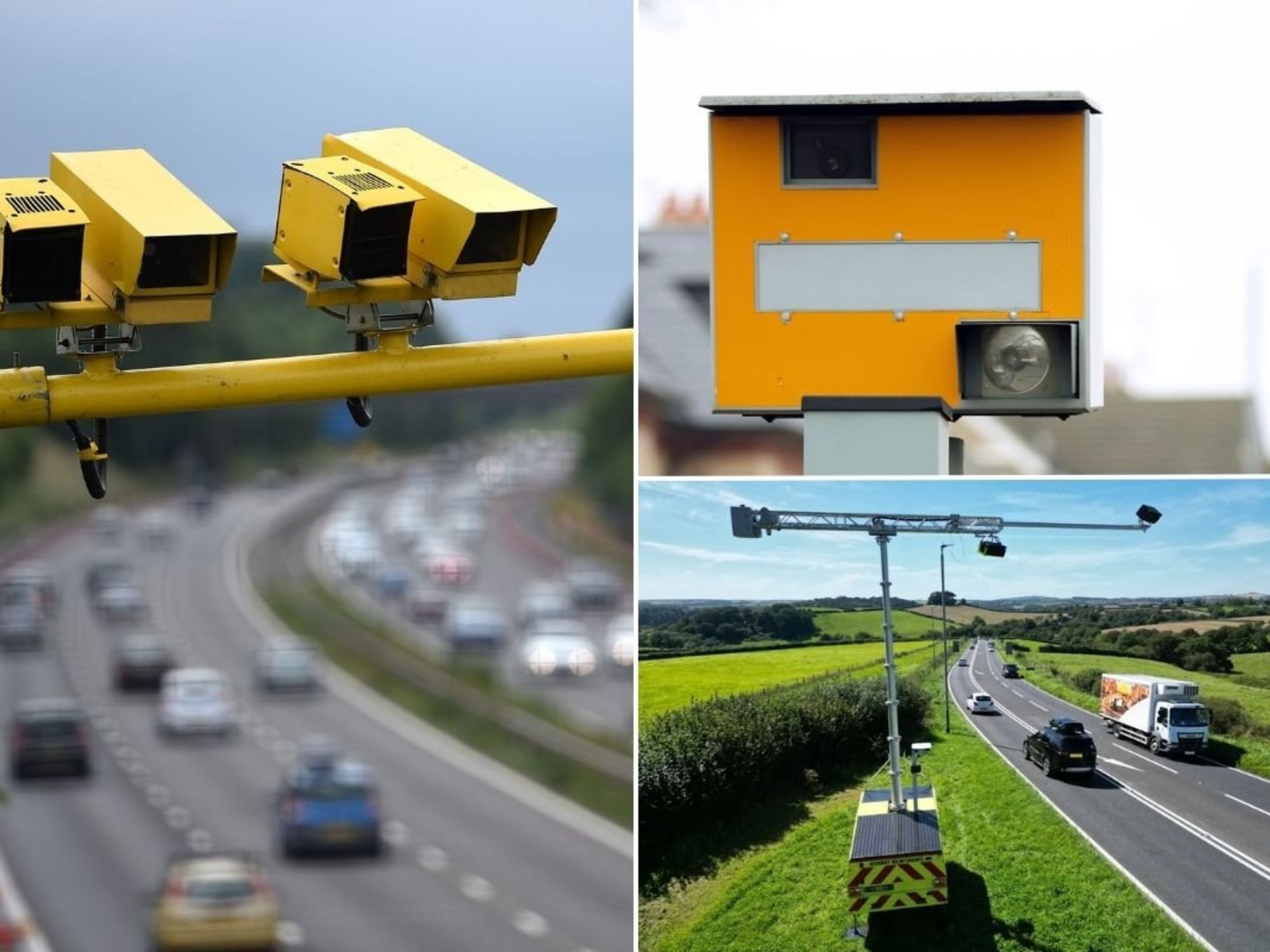 Three speed cameras positioned over various roads