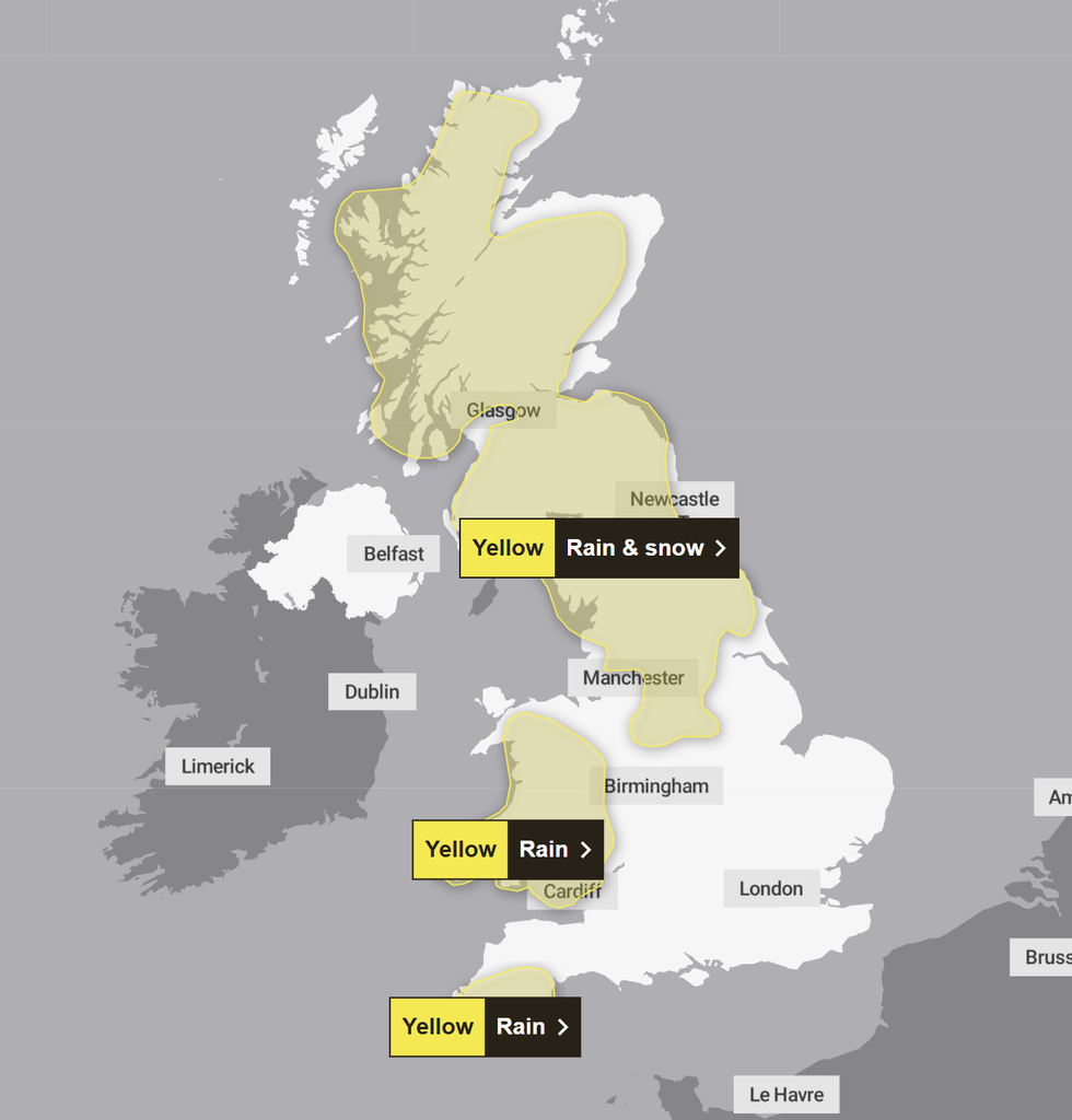 Three weather warnings have been issued over the weekend
