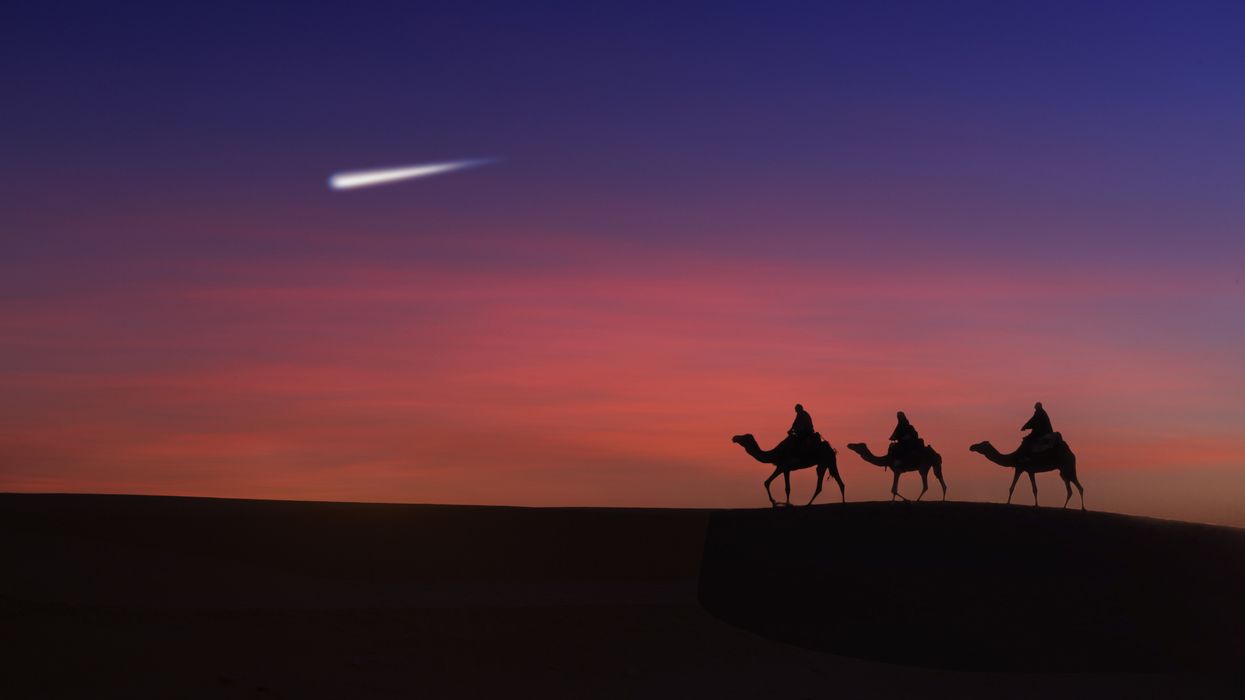 Three wise men following the Star of Bethlehem