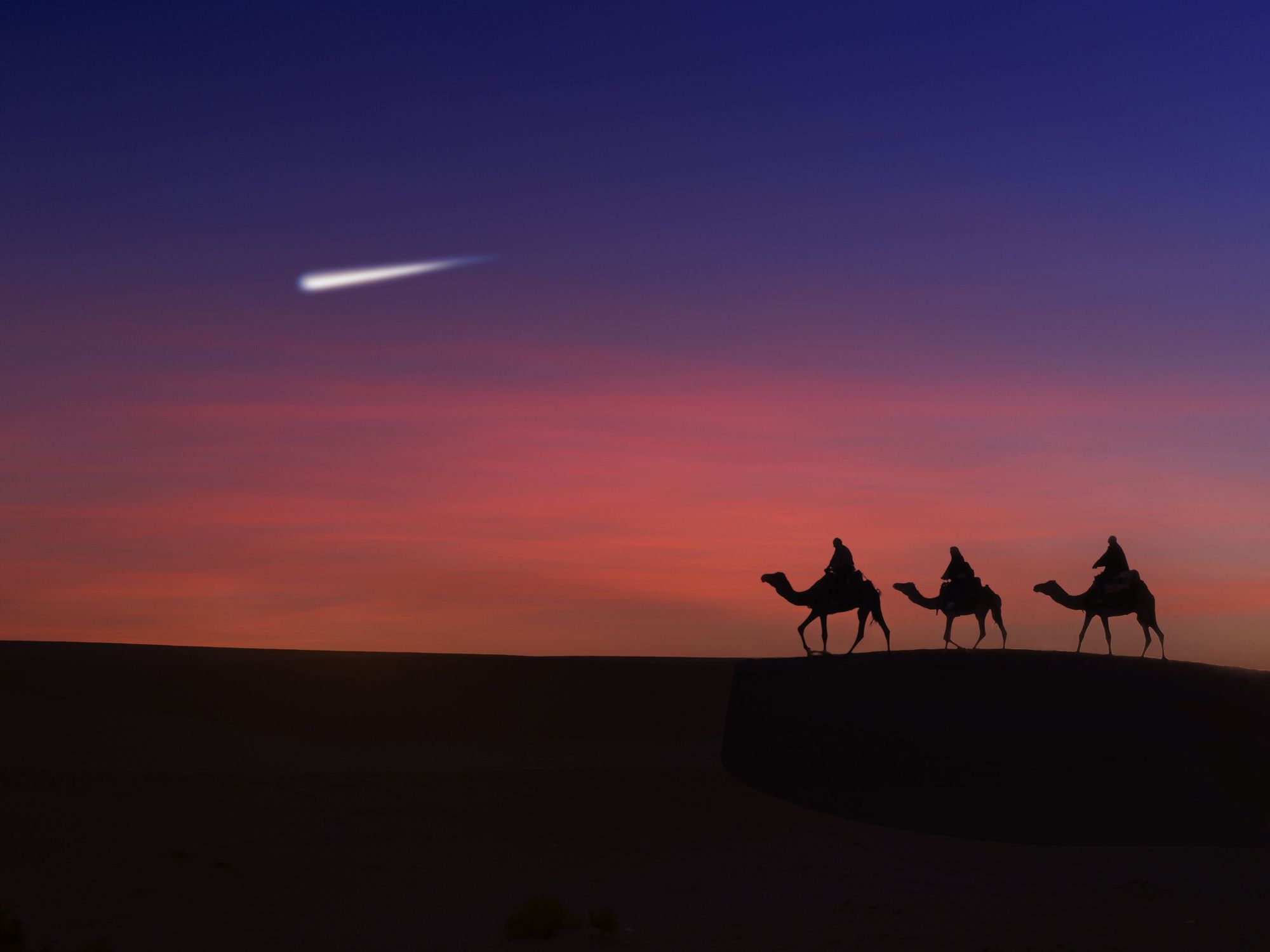 Three wise men following the Star of Bethlehem