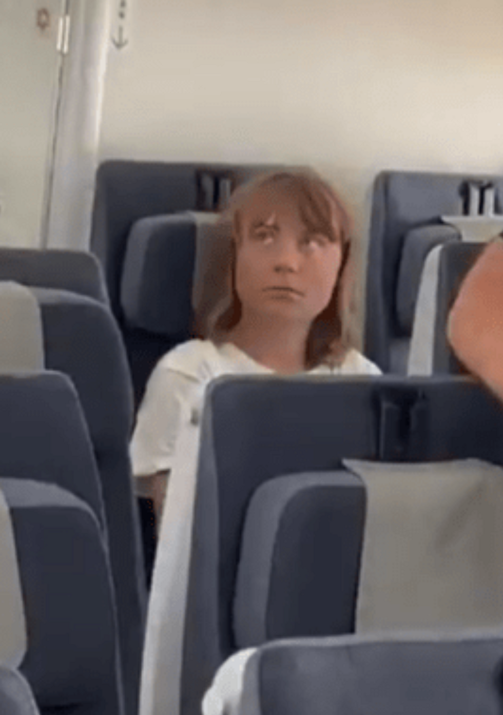 Thunberg looking forlorn on a flight back to Paris after Israel deports her