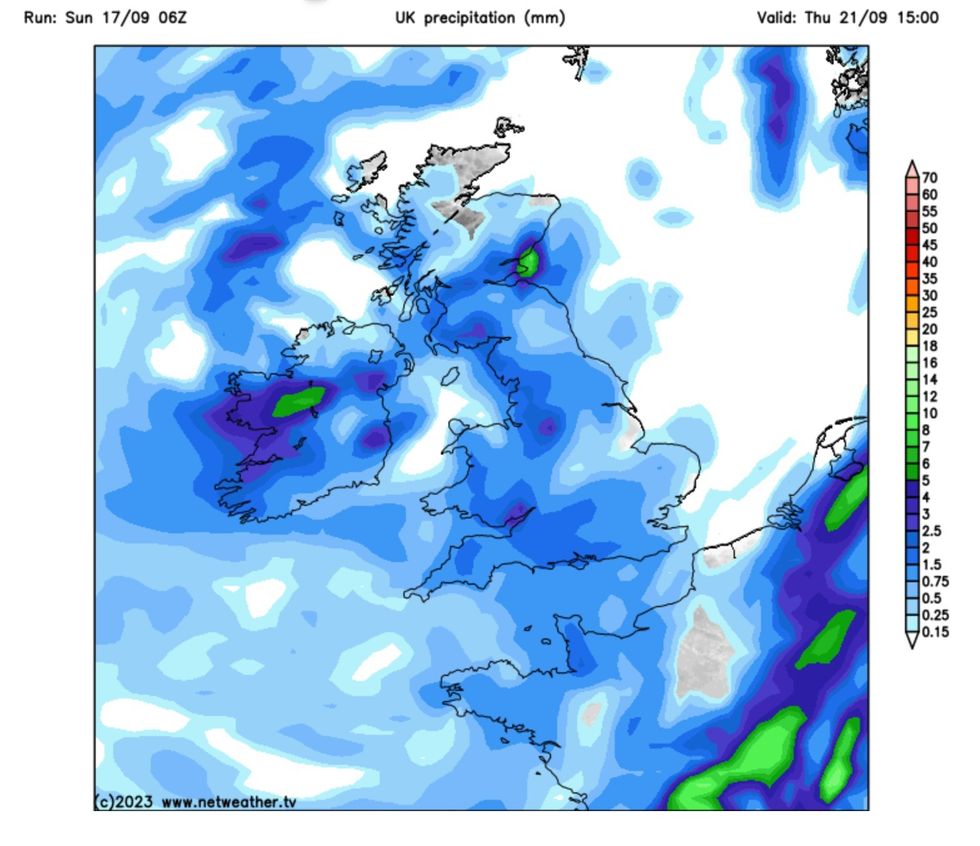 Thursday 21 September rain map