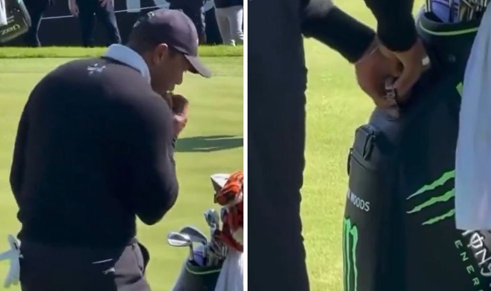 Tiger Woods was seen putting something in his mouth during the practice round