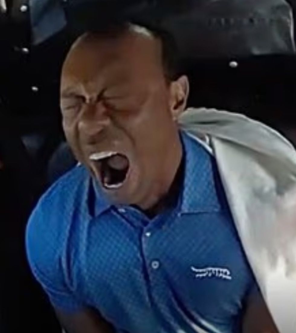 Tiger Woods was seen yawning in the footage
