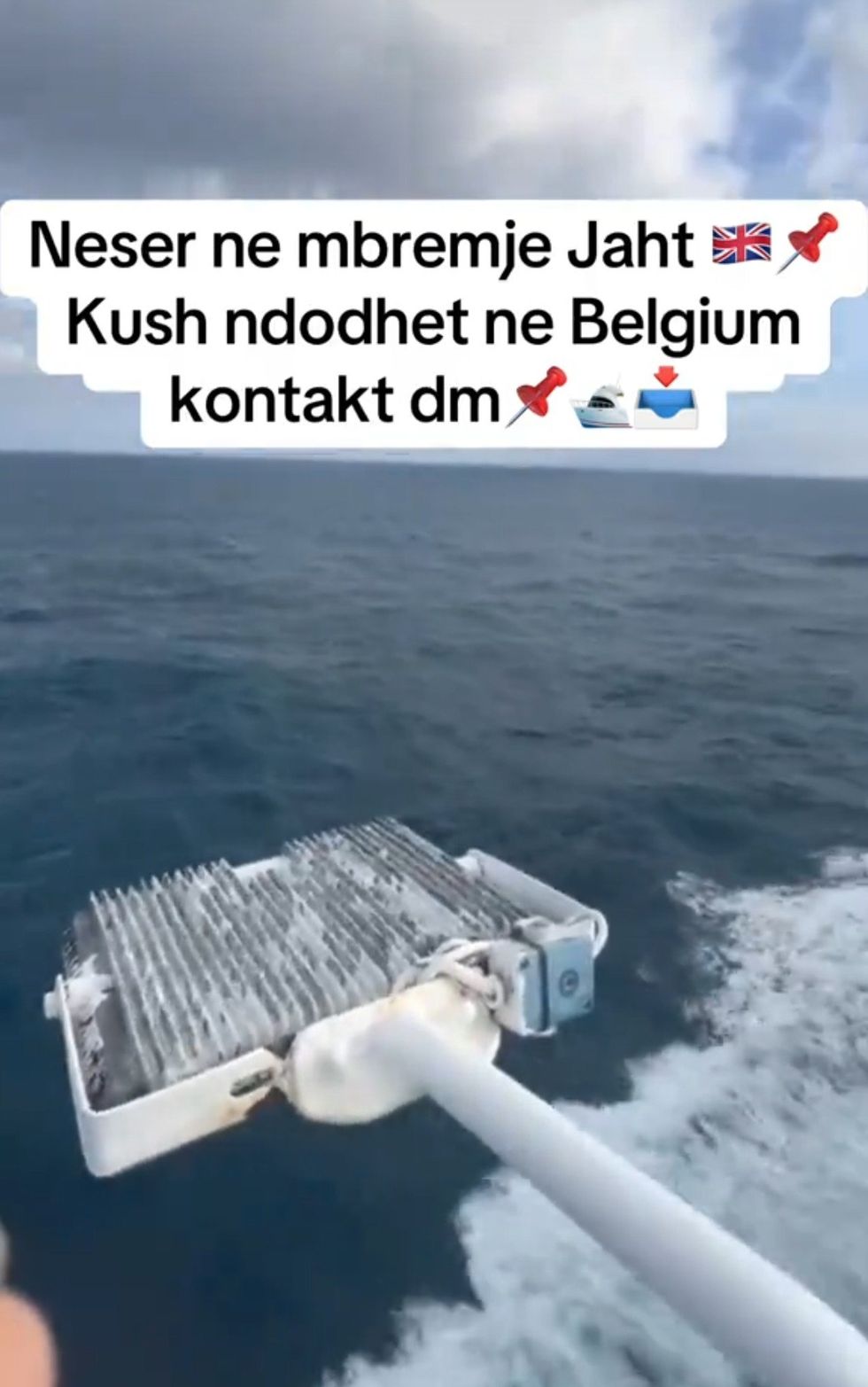 TikTok post written in Albania offering spots on a yacht to the UK