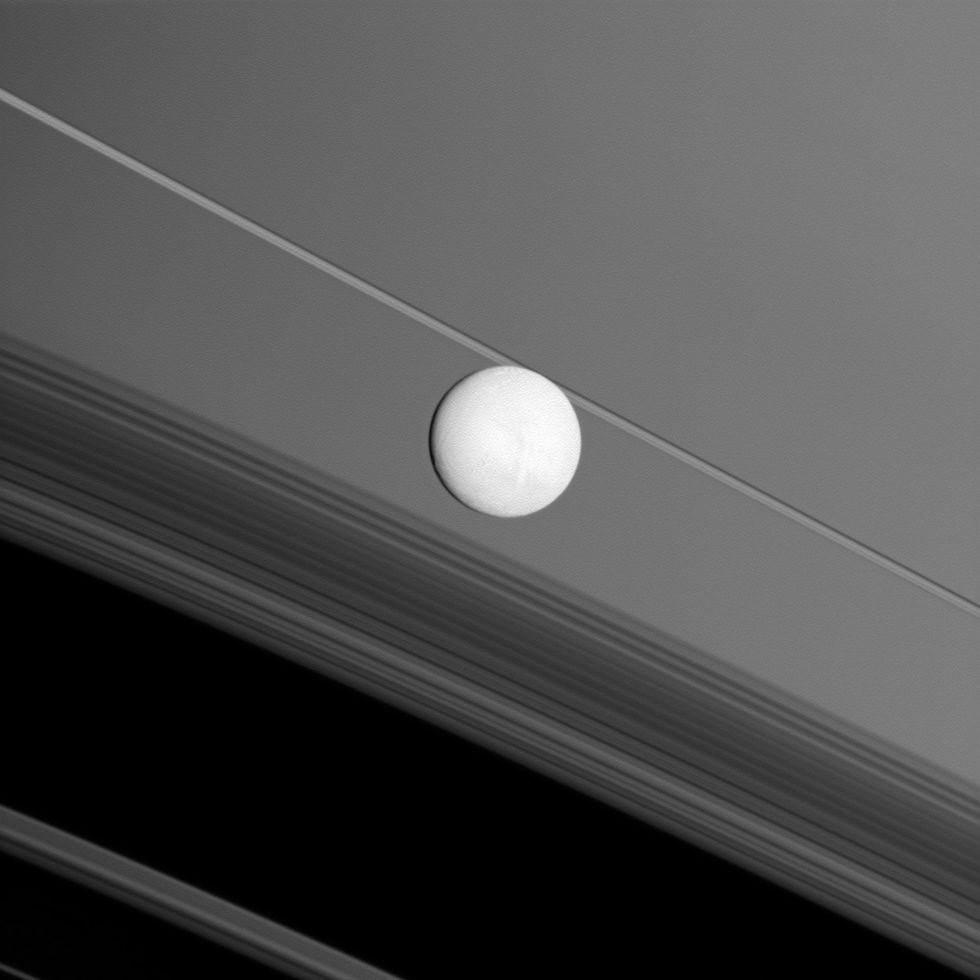 Titan in front of Saturn