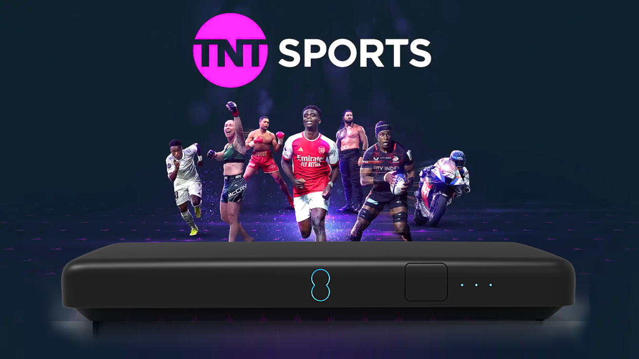tnt sports logo in the background with an ee set-top box pictured in the foreground
