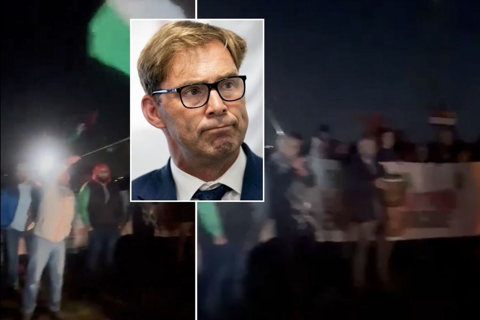 Tobias Ellwood and pro-Palestine protesters