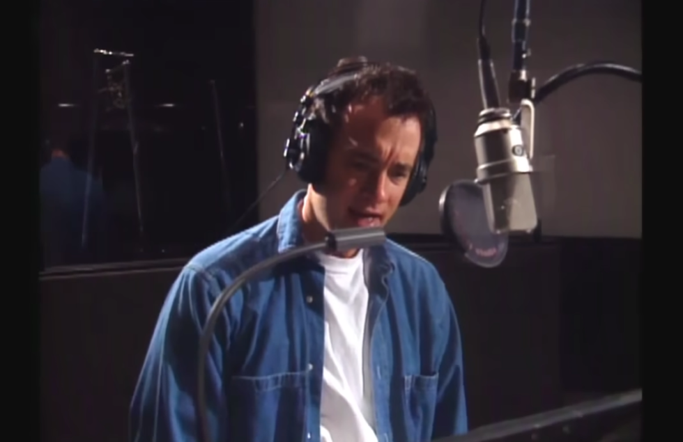 Tom Hanks recording Toy Story voice-over in 2014