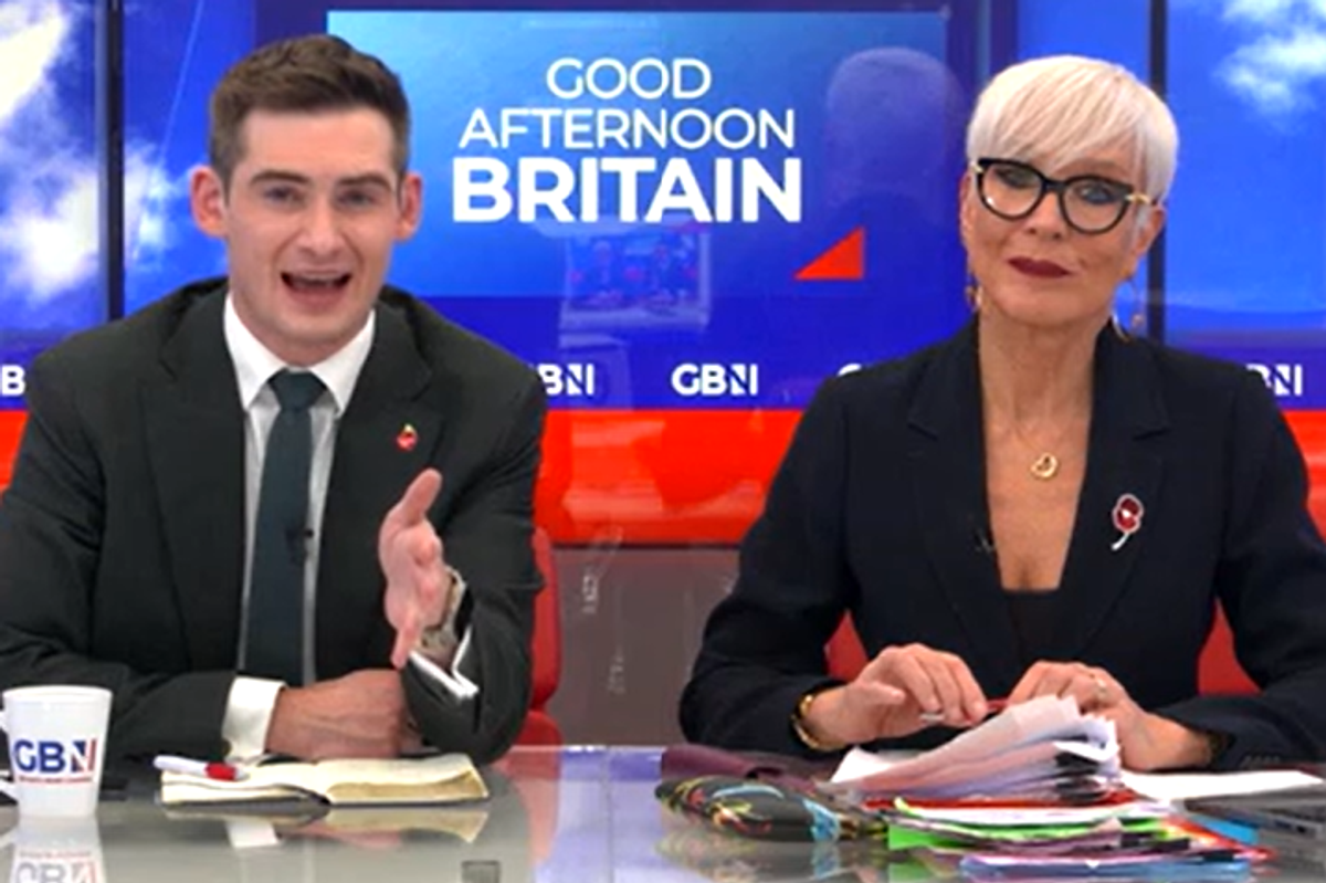 Tom Harwood and Dawn Neesom talking to political commentator Paul Connew