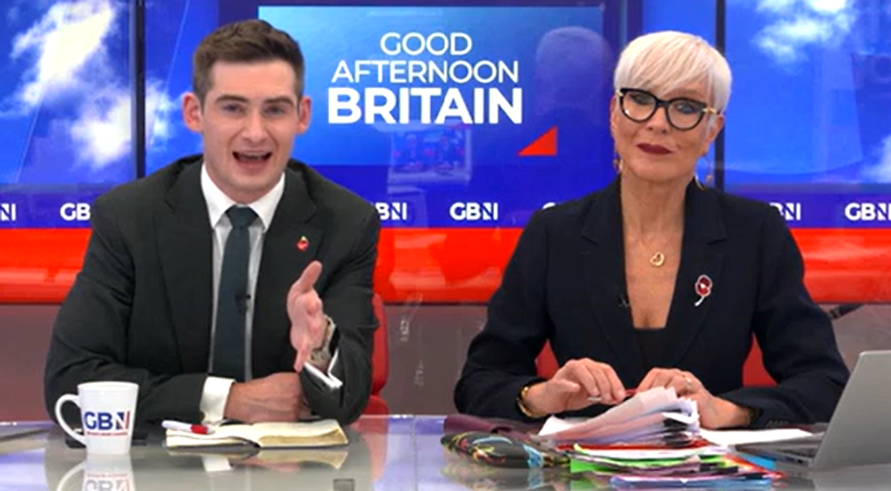 Tom Harwood and Dawn Neesom talking to political commentator Paul Connew