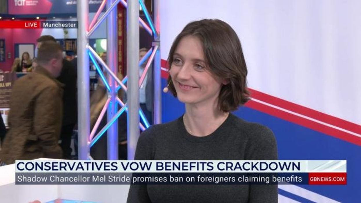 Moment Tom Harwood and Olivia Utley struggle to hold back laughter as they react to Tory 'policy blitz'