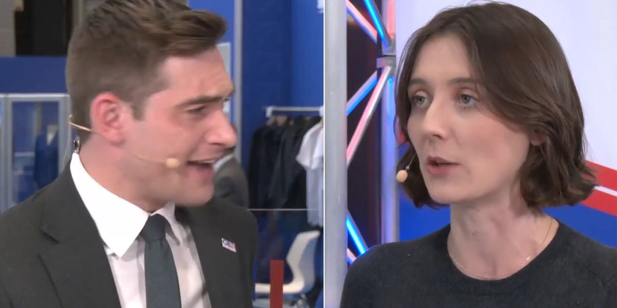 NextImg:Tom Harwood and Olivia Utley struggle to hold back laughter as they react to Tory 'policy blitz'