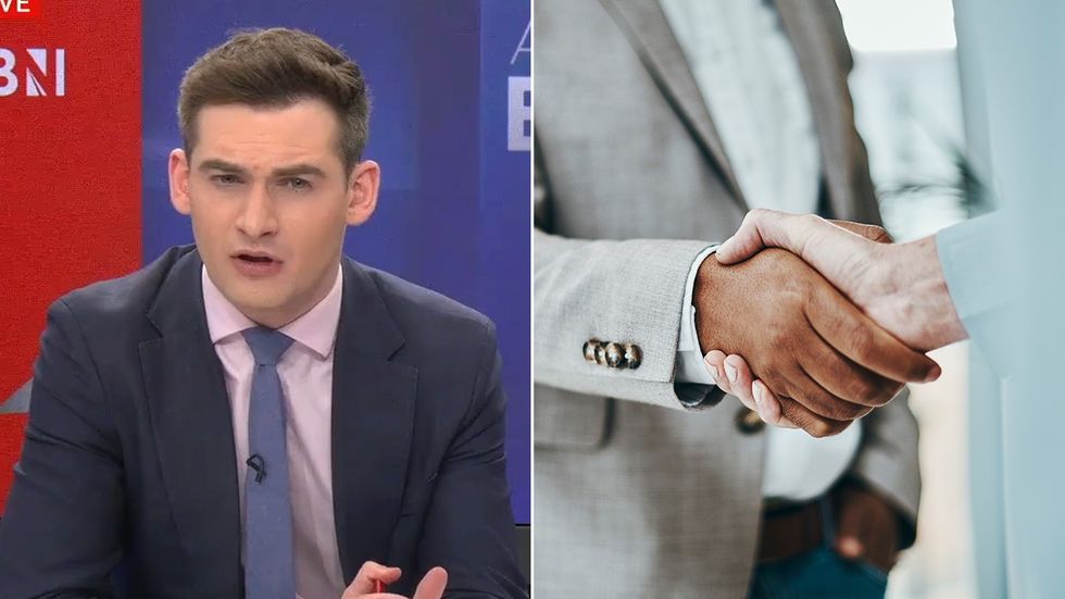 Tom Harwood and stock image of shaking hands