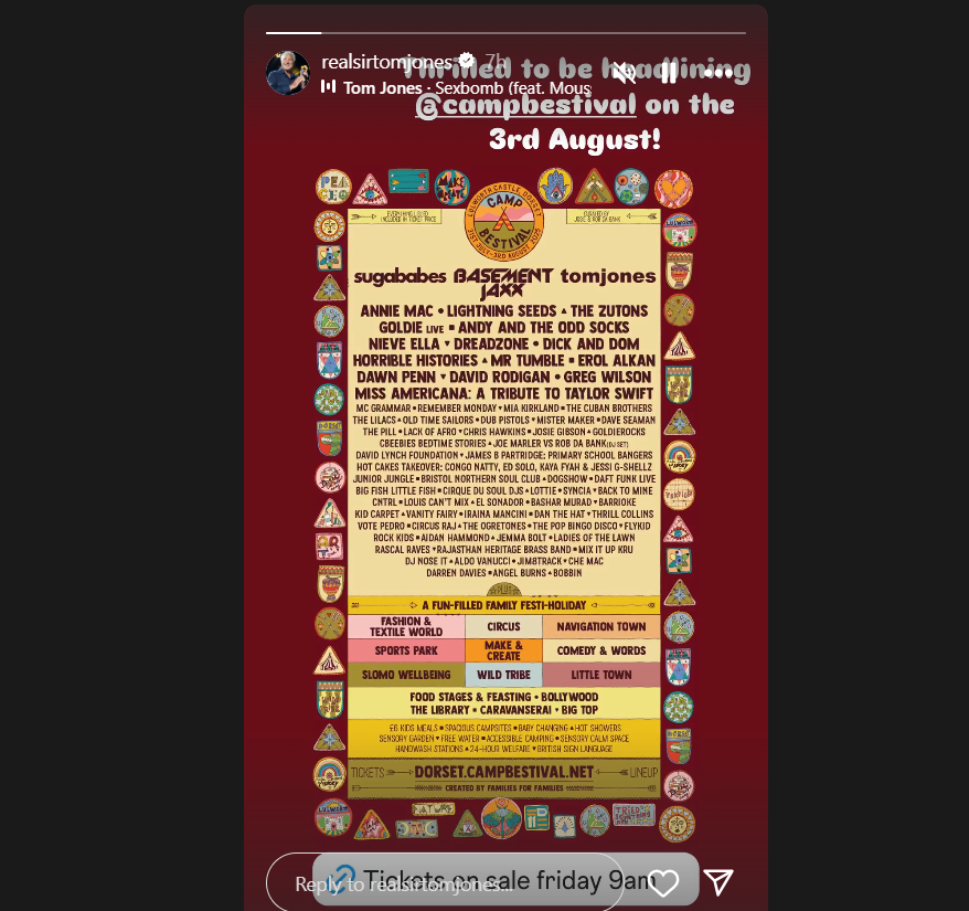 Tom Jones Instagram post