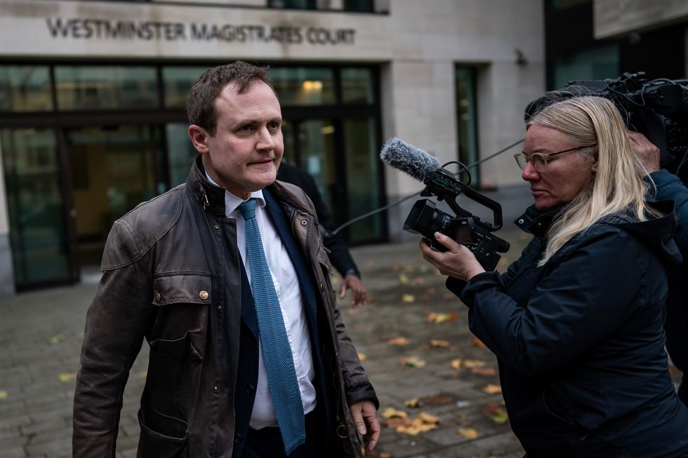 Tom Tugendhat leaves Westminster Crown Court after being given a six-month driving ban.