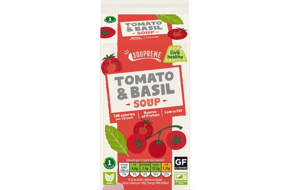 Tomato Soup with 'Live Healthy' logo