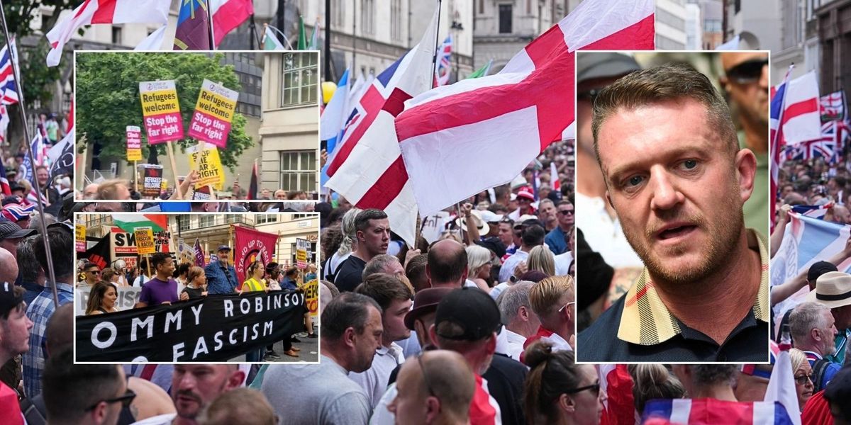 NextImg:'We want our country back!' Thousands attend Tommy Robinson-led rally with over 1,000 police on streets to separate Corbyn-backed counter-protest