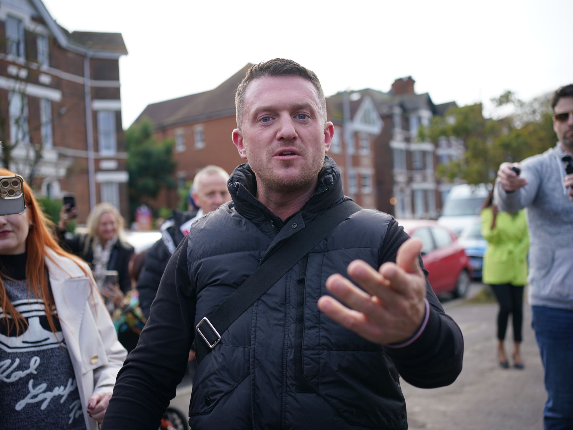 Tommy Robinson outside Folkestone Police Station,