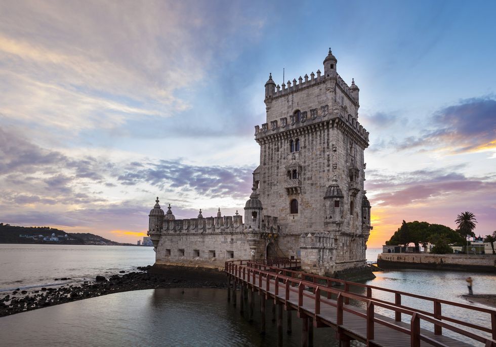 Torre de Bel\u00e9m at sunset, Lisbon, Portugal