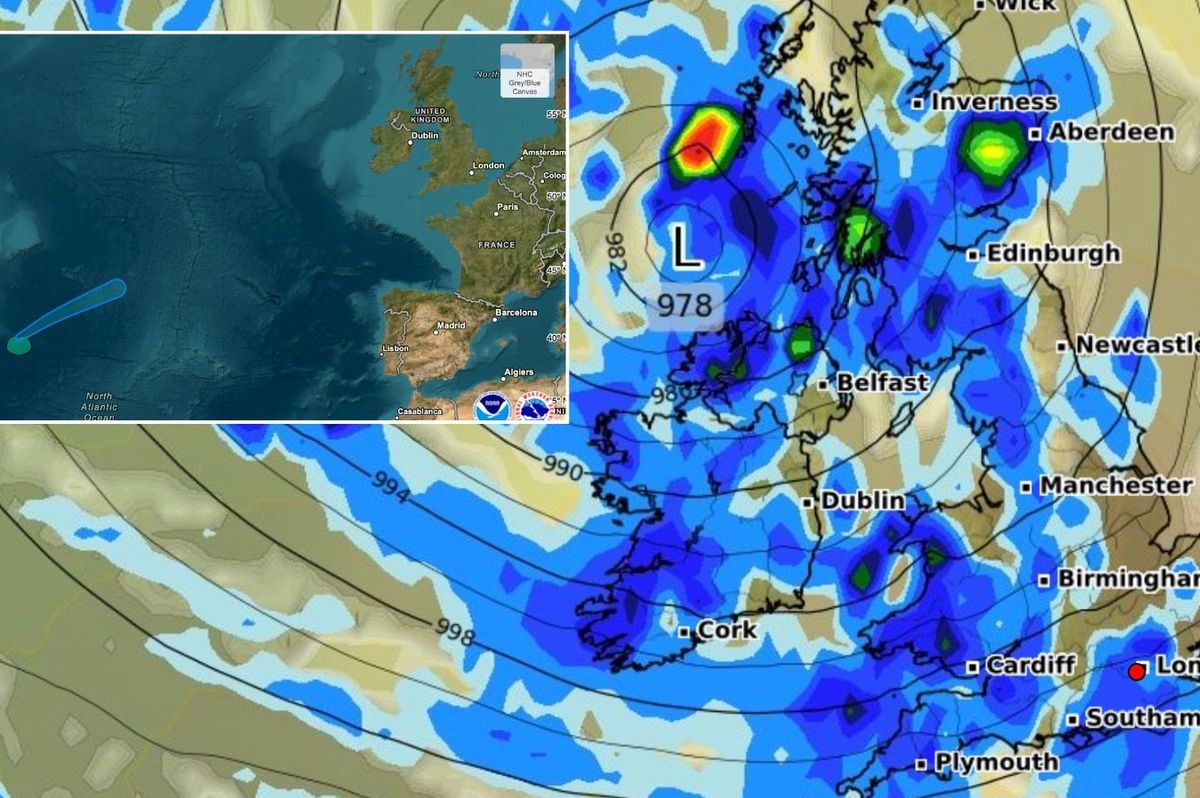 UK weather: Tropical storm Fernand locks horns with jet stream to swoop across Britain as country blasted with heavy downpours
