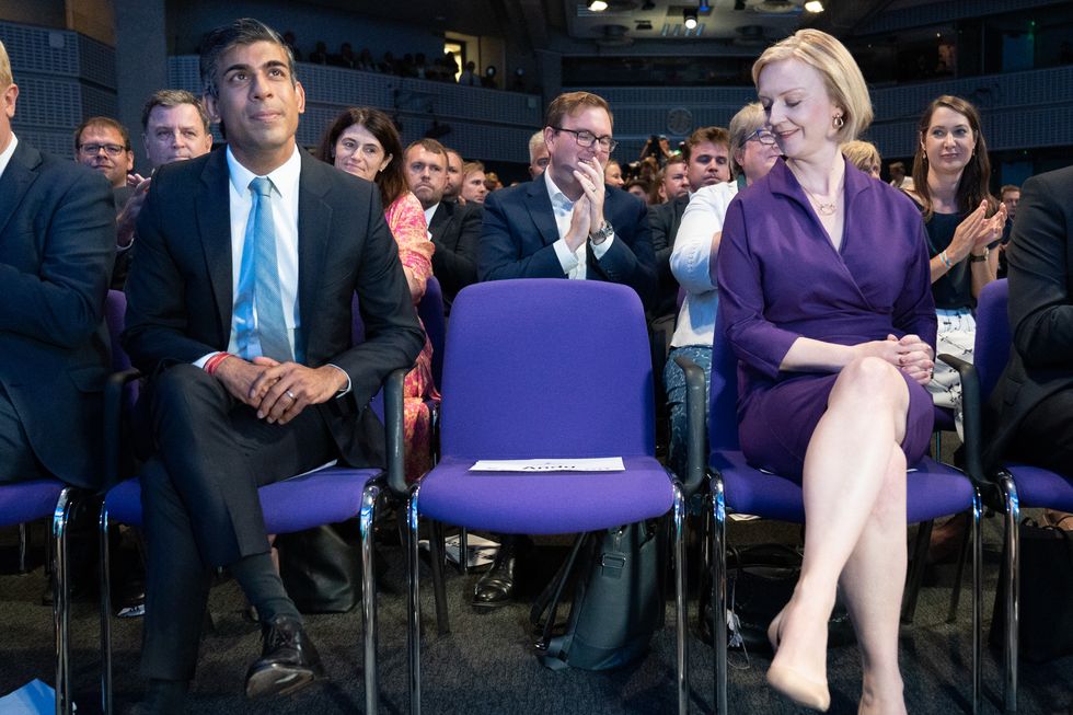 Tory leadership contenders Rishi Sunak and Liz Truss at the Queen Elizabeth II Centre in London