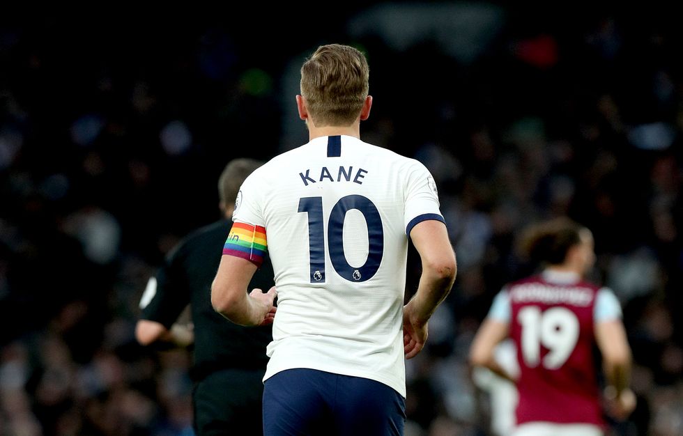Tottenham Hotspur's captain Harry Kane wears a rainbow captain's armband during the Premier League match at the Tottenham Hotspur Stadium, London.