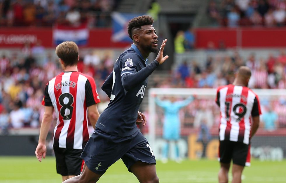 Tottenham Hotspur's Junior Emerson celebrates scoring his sides second goal during the Premier League match at the Gtech Community Stadium