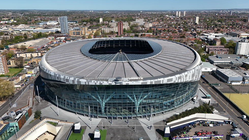 Tottenham Hotspur Stadium, London aerial view showing the new design