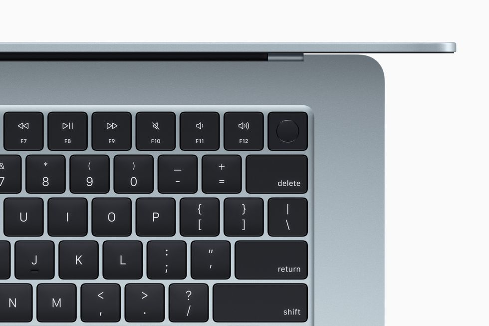 Touch ID fingerprint scanner in the keyboard on the MacBook Air in Sky Blue