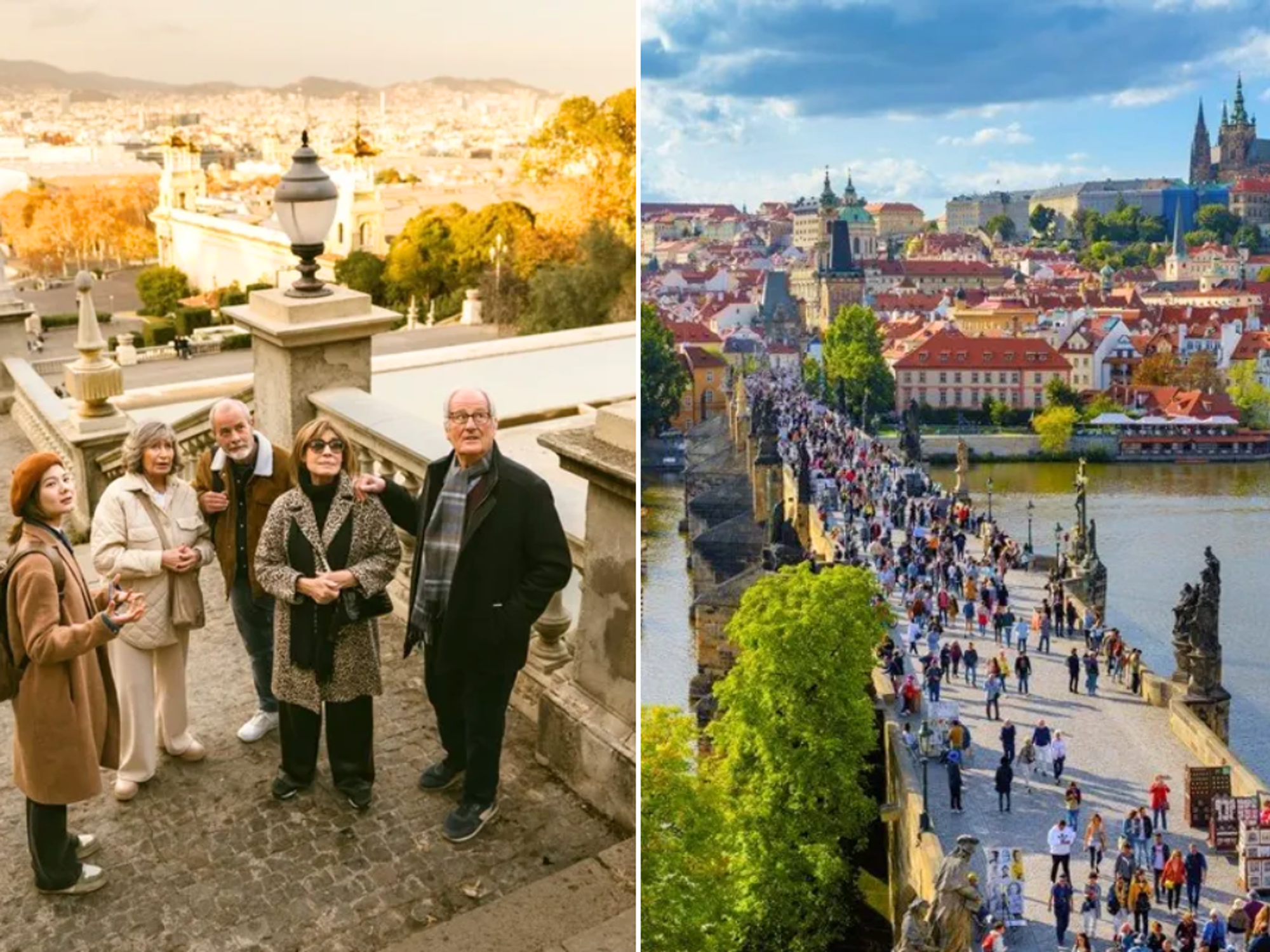 Tourists in Barcelona / Bridge in Prague