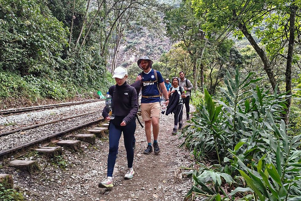 Tourists walking down the Incan trail