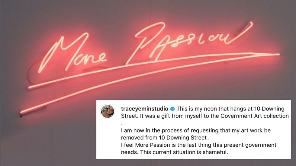 Tracey Emin shared a picture on Instagram of the artwork she gave to Number 10 when David Cameron was prime minister