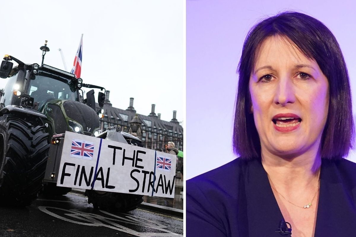 Tractor at farmer protest and Rachel Reeves