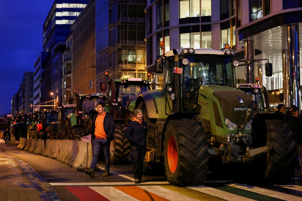 Tractors lining the streets in Brussels