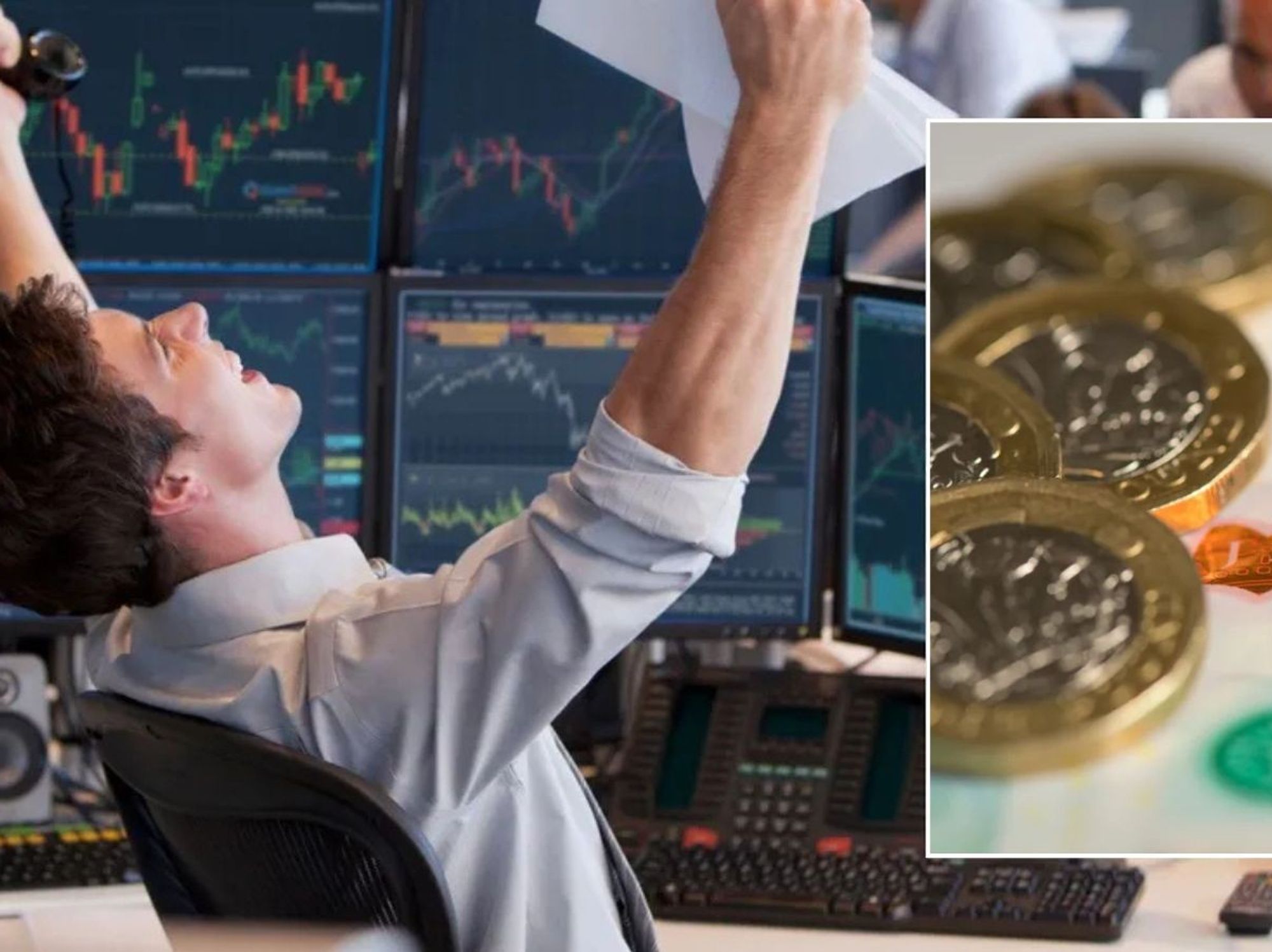 Trader and pound coins