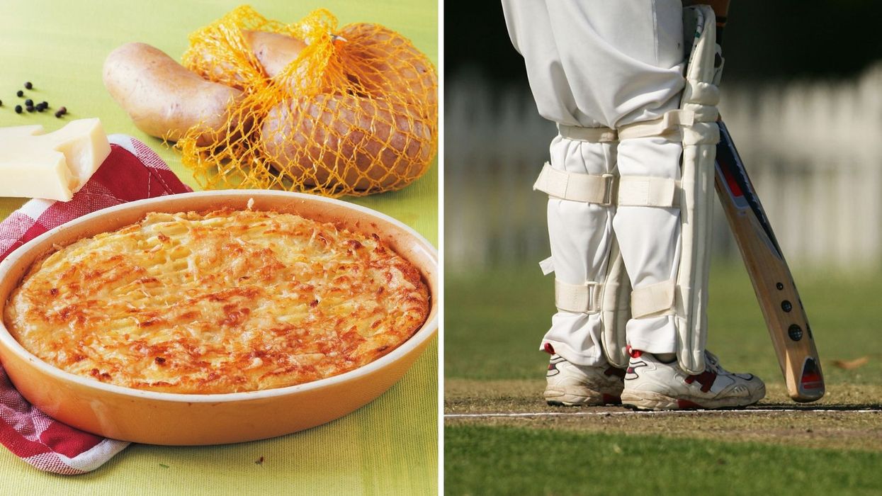 Traditional dish from Scottish Borders and person playing cricket