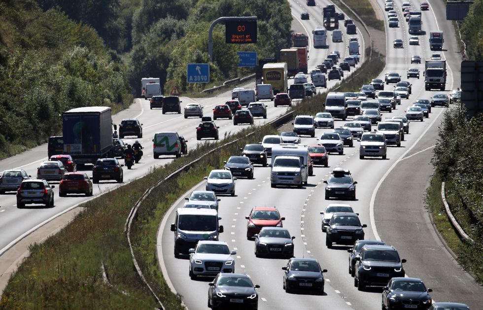 Traffic along the M3 motorway near to Winchester in Hampshire.