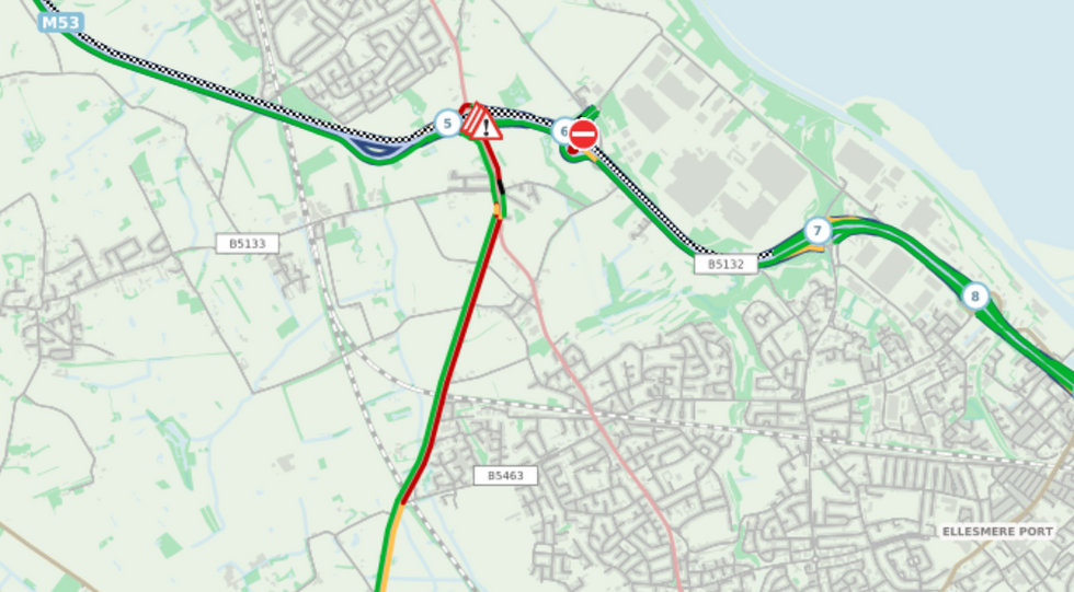 Traffic along the M53