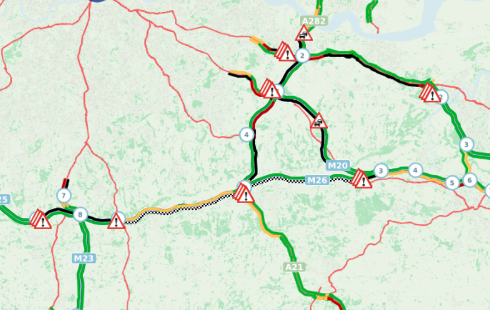 Traffic levels around the M25 crash