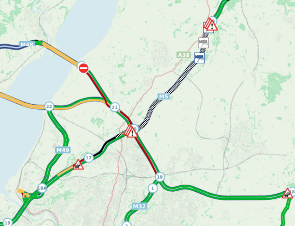 Traffic levels near the flooding on the M5