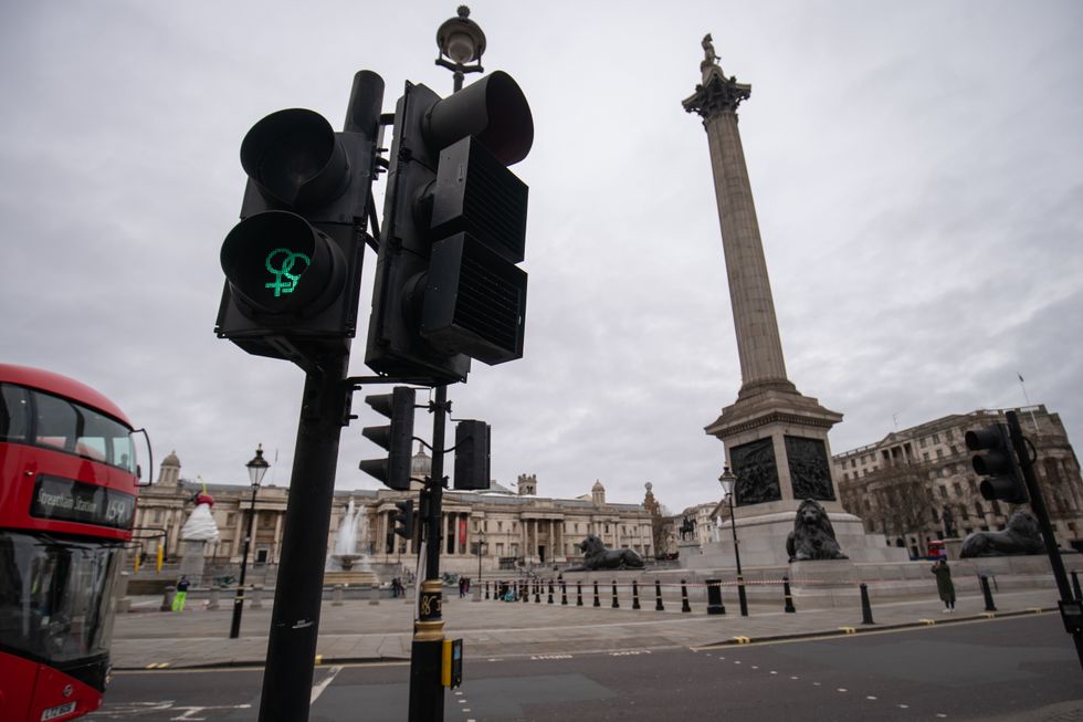 Traffic lights in Trafalgar Square, London