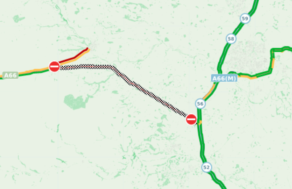 Traffic maps show long delays along the A66 following a serious incident