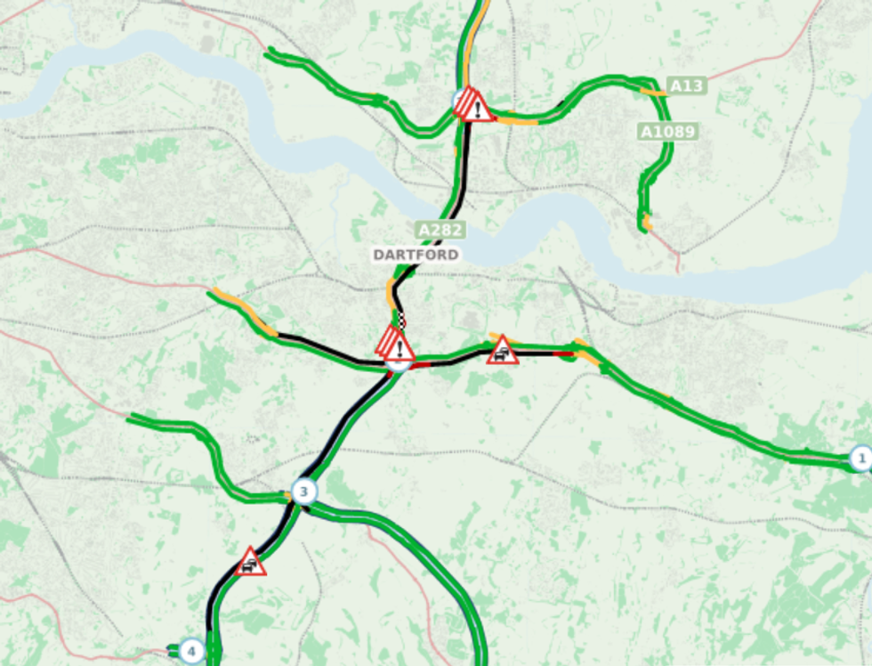 Traffic near the Dartford Crossing
