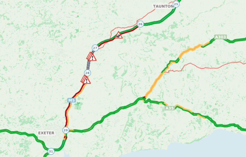 Traffic on the M5 following multiple accidents