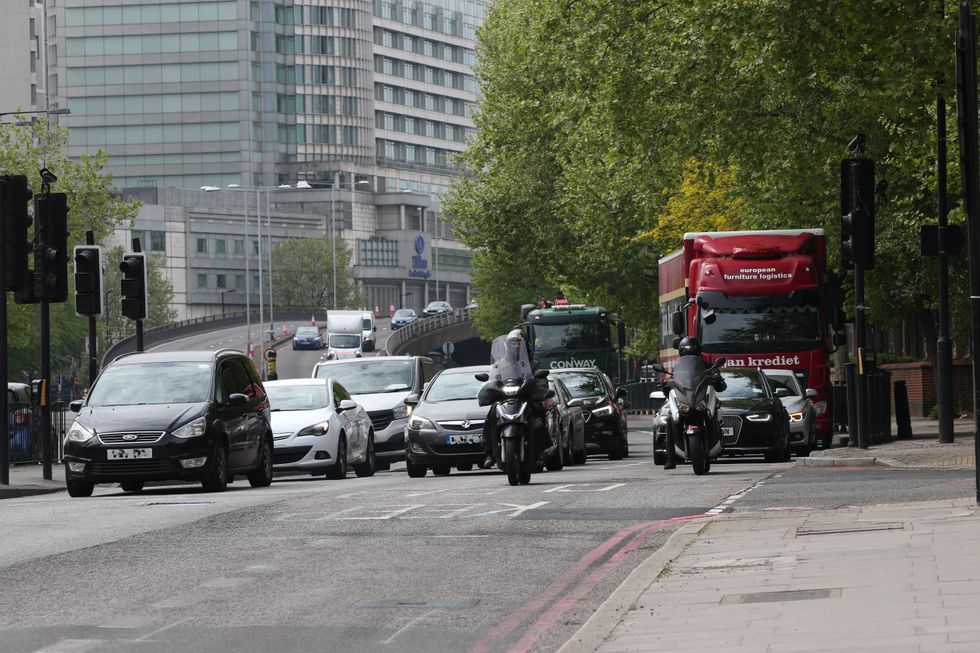 Traffic on the Marylebone flyover crossing the Edgware Road in London