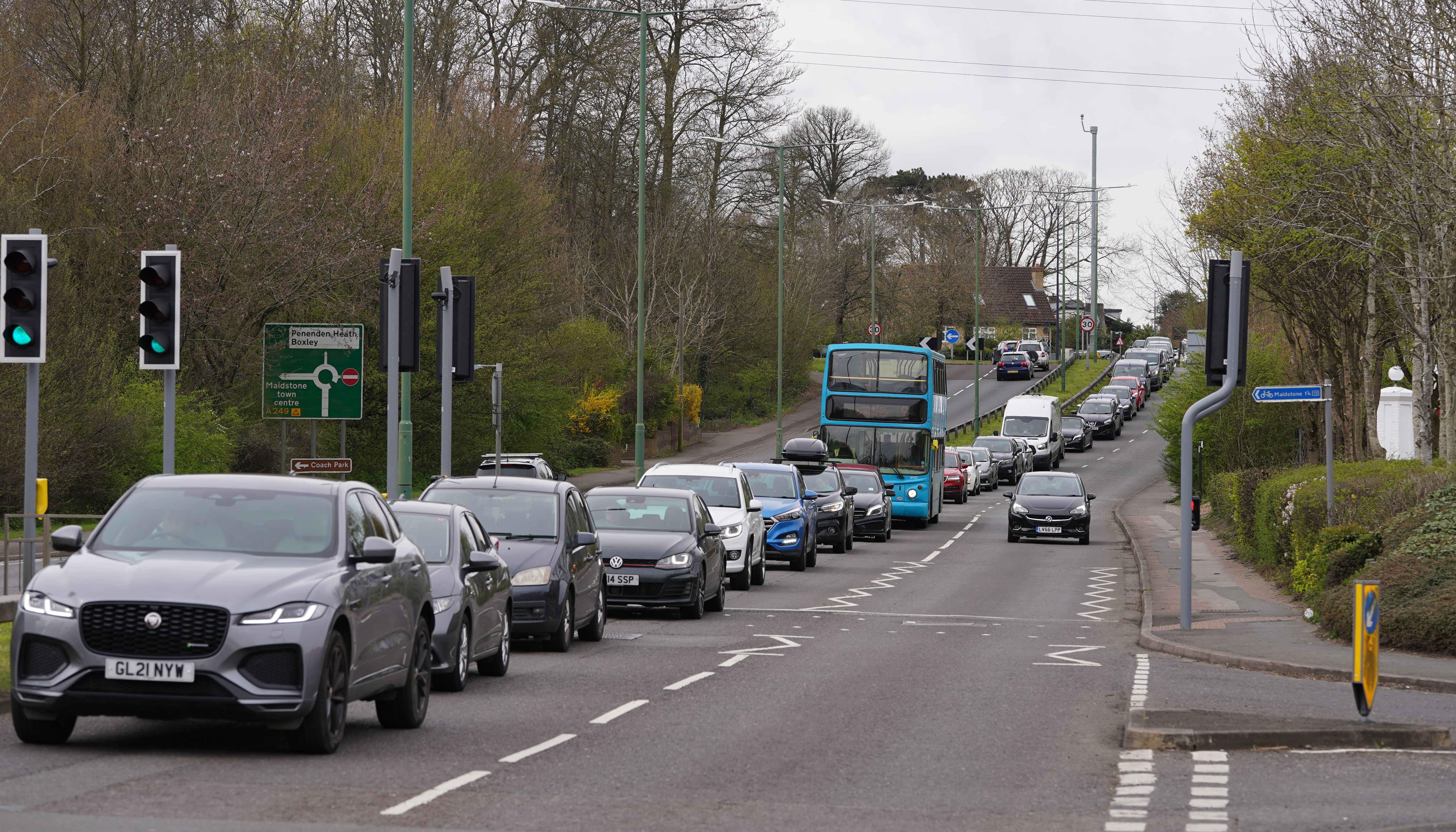 Traffic queuing near Maidstone in Kent.
