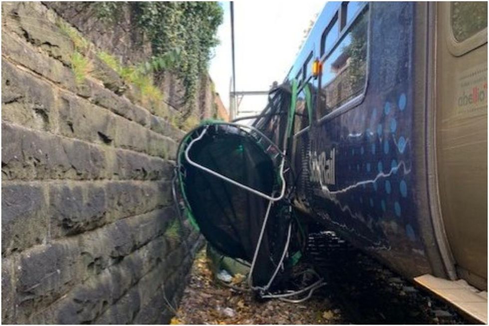 Train hits trampoline