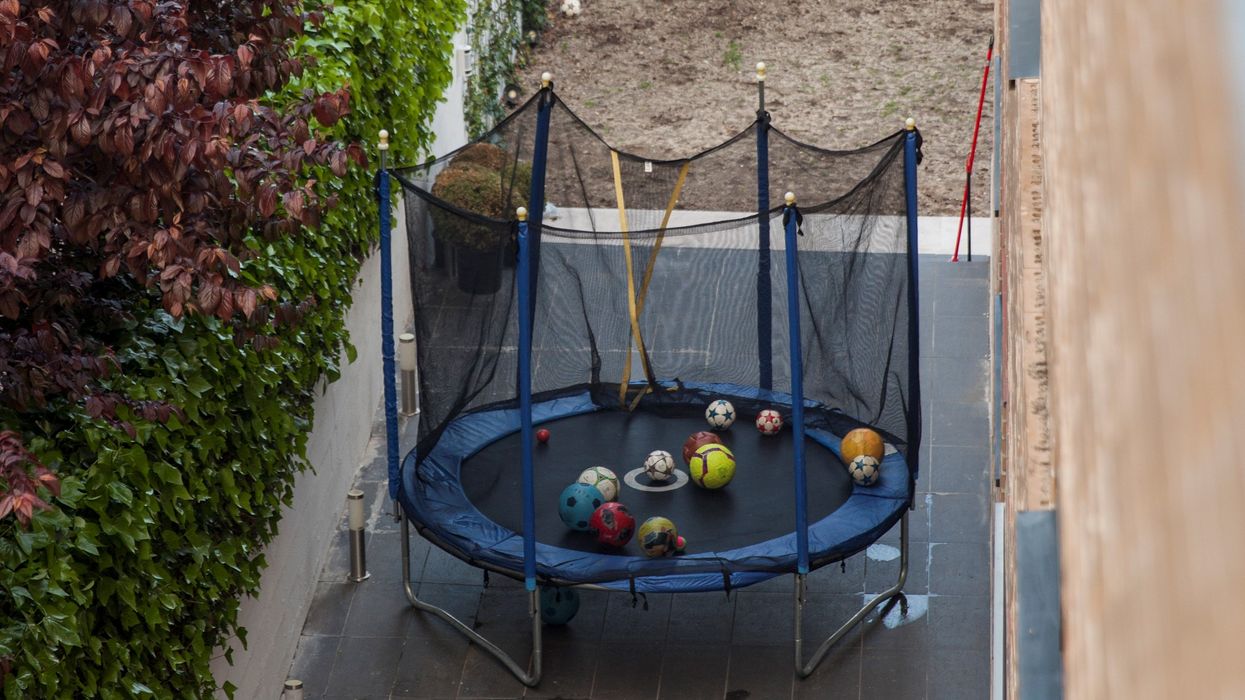 Trampoline in garden