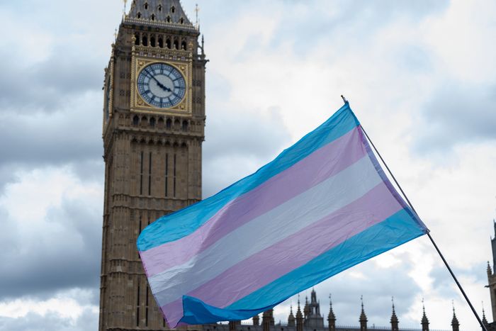 Trans flag before Big Ben